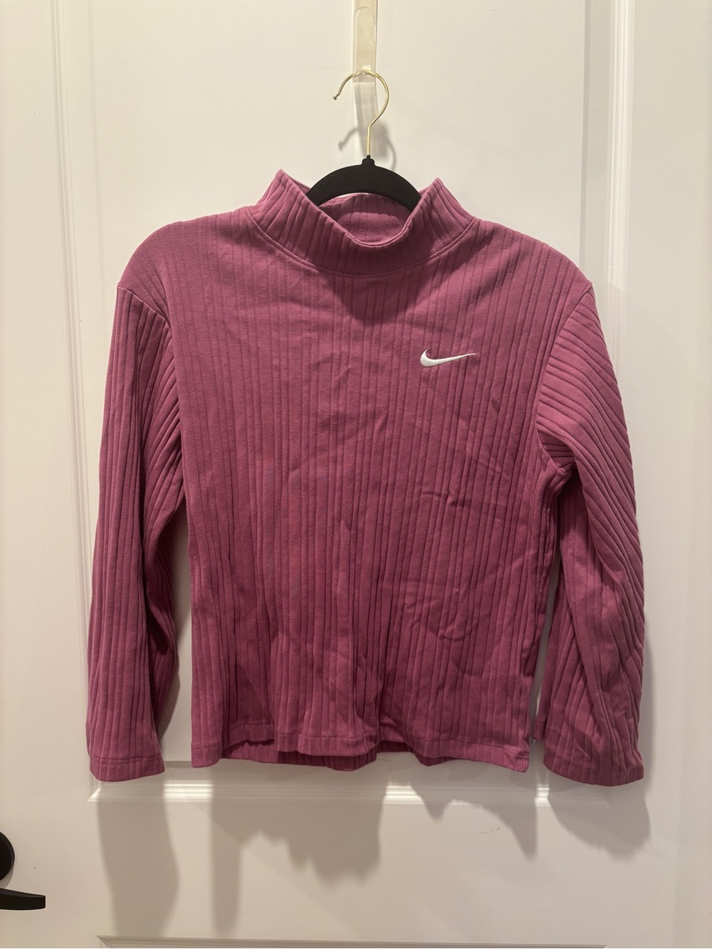 Nike Ribbed Mock Neck Long Sleeve Top - Mauve Pink